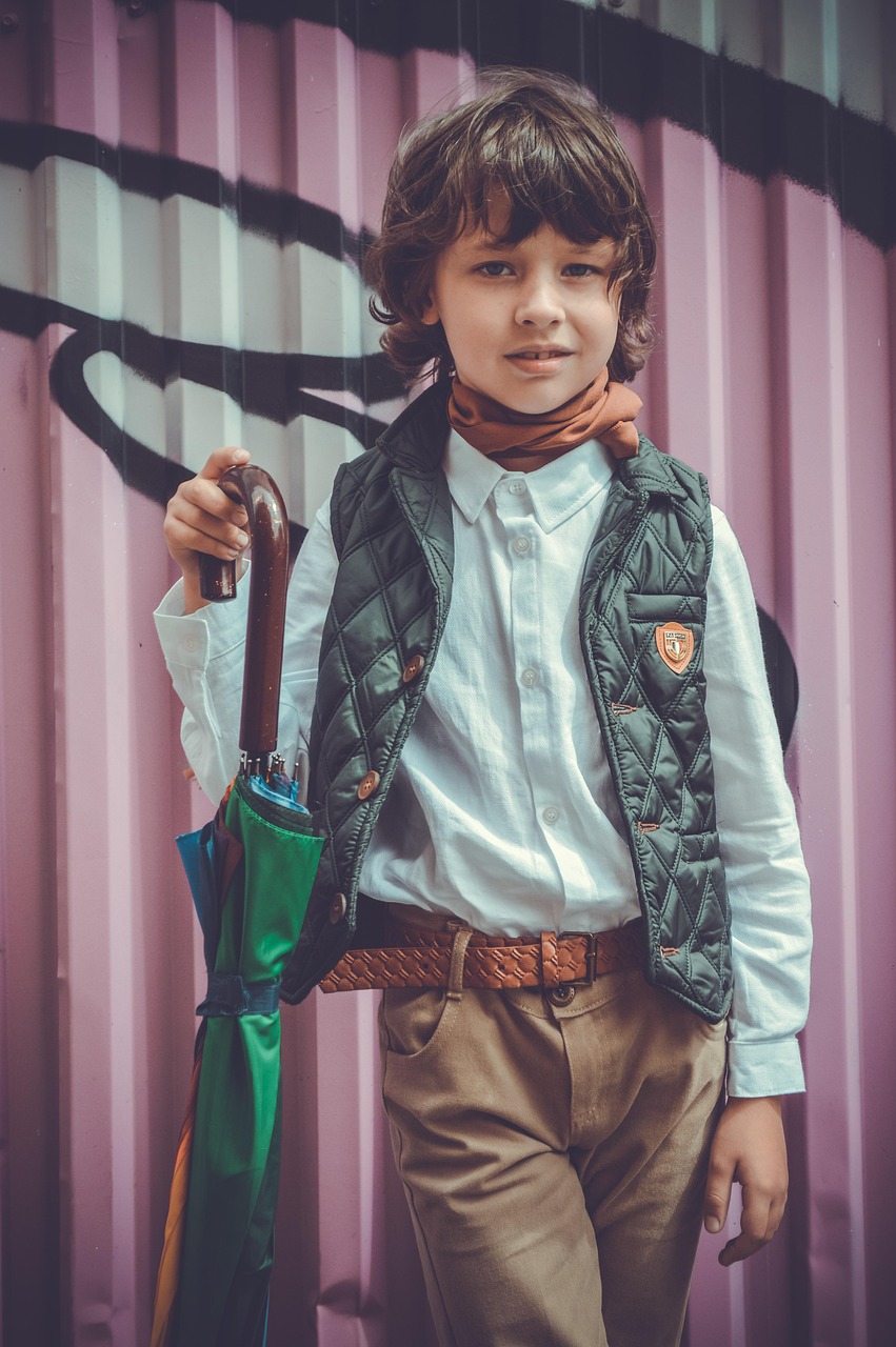fashion, boy, child, portrait, clothing, model, style, umbrella, cane, children's clothing, boy with umbrella, clothing advertisement, elegant, handsome, cute, pose