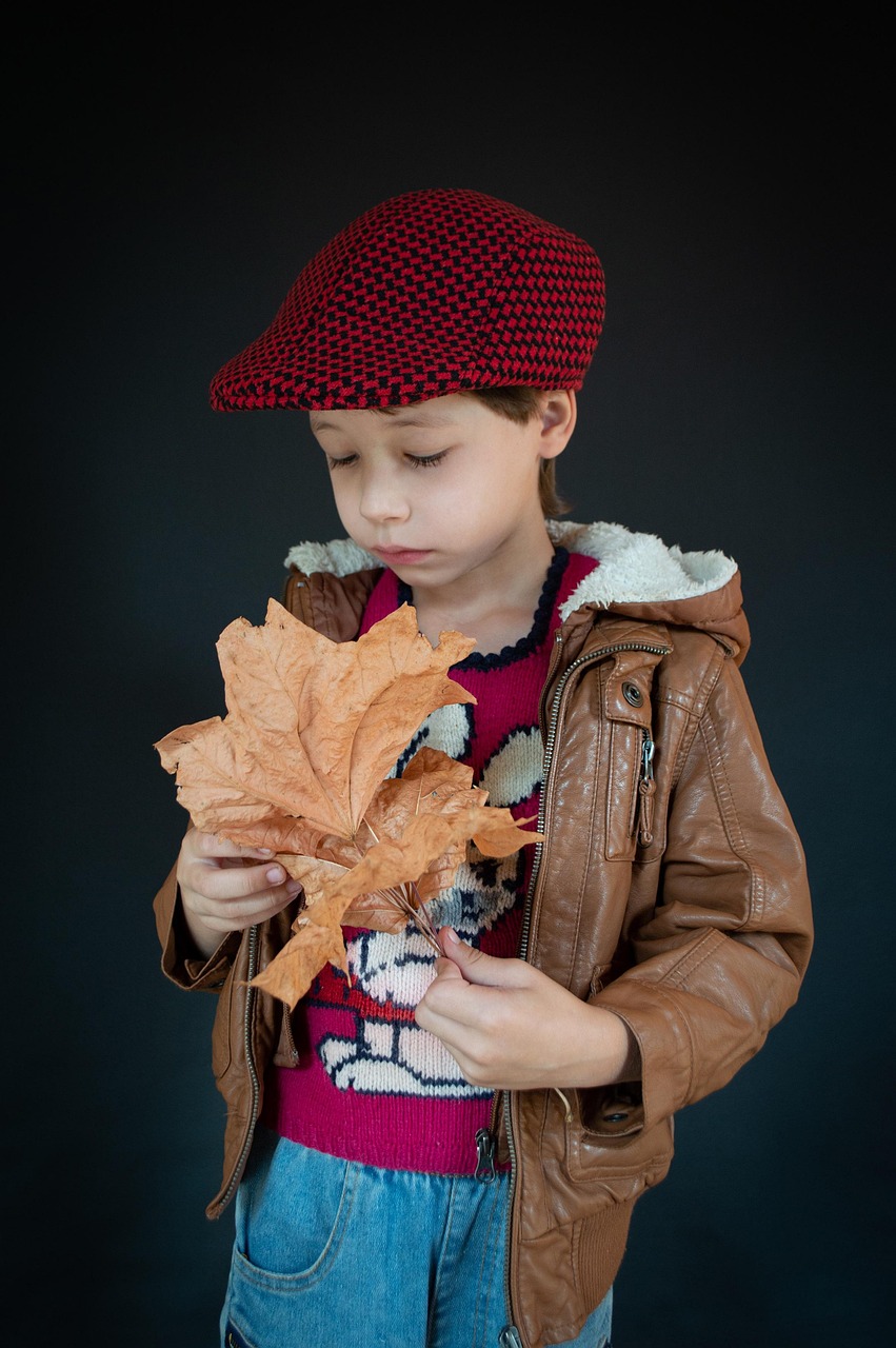 boy, dried leaf, autumn, the fall, baby, childhood, hat, pullover, demi-season clothes, sadness, sad, cute, retro, vintage, portrait, sad boy, kids, family, cap, sight, calm, people, autumn clothing, jacket, children's clothing
